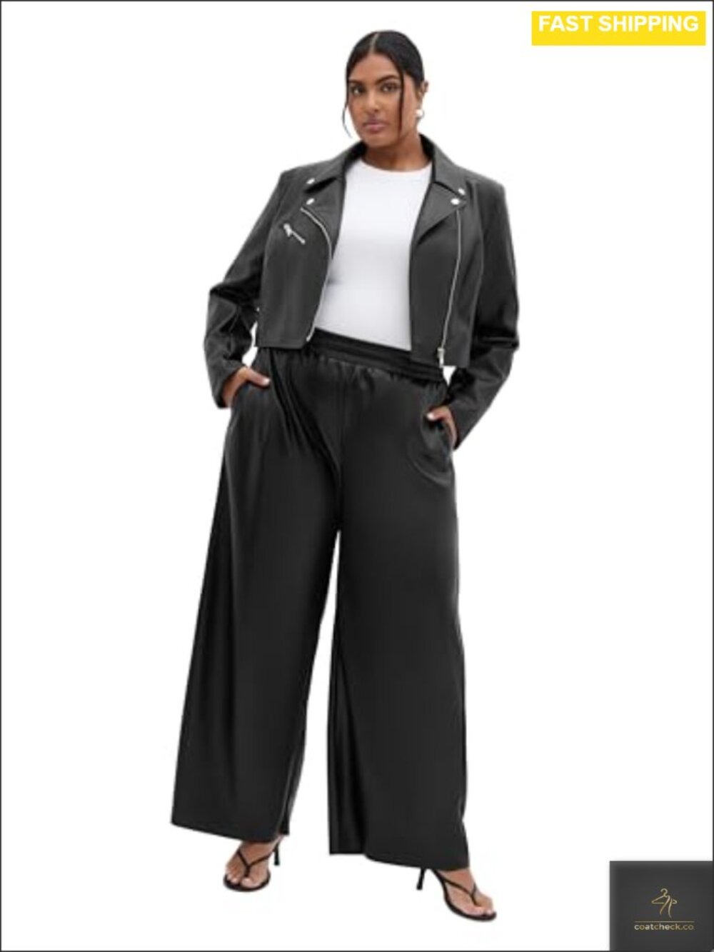 Faux Leather Cropped Moto Jacket Asymmetrical Zip Studded Accents